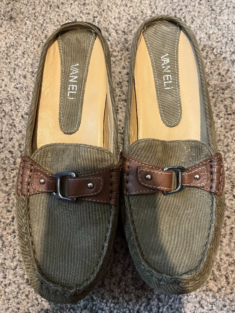VANELI GREEN SUEDE Driving mule Slides SZ 7.5M